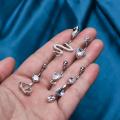 Women Rhinestone Dangling Navel Double Round Cubic Zirconia Surgical Body Belly Button Rings Flower Star Steel Belly Jewelry.