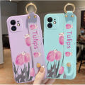 Jizetin for Realme C35 / Narzo 50A Prime Back Cover Pink Tulip Wrist Strap Phone Case Candy Color shock proof Protective Phone Cases. 