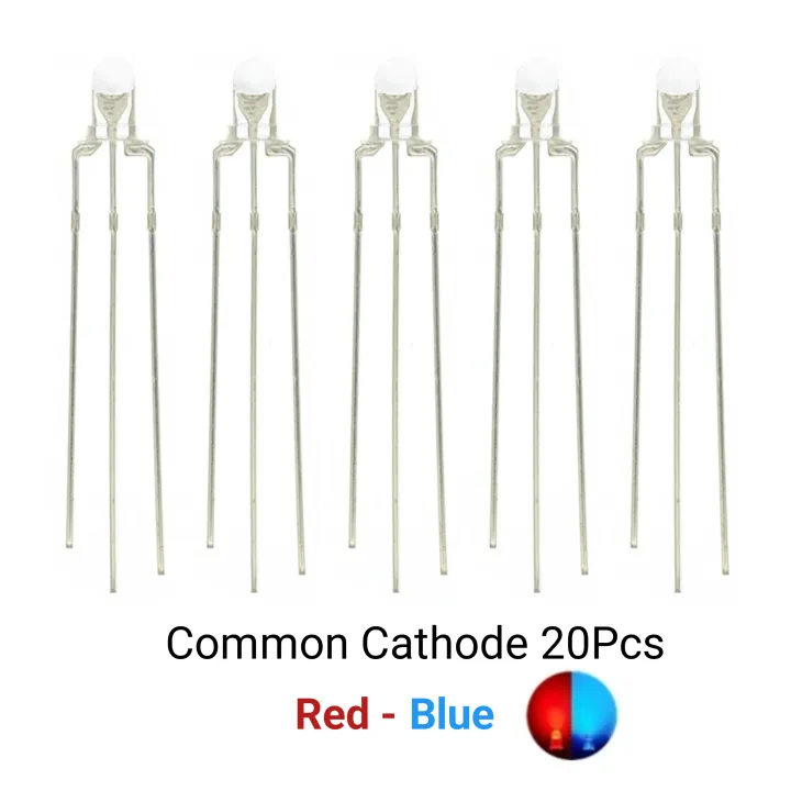 20PCS%203MM%20Round%20Clear%20Lens%20Two%20Color%20Common%20Anode/Cathode%20LED%20Red%20%20Blue%20%20Green%20Bi-Color%20Diode%20%20Emitting%20Light%20-%20Image%205