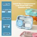 TEC TAVAKKAL Lunch Box 3 Compartment Leak-Proof BPA Free Stainless Steel, Lunch Box for Kids, Lunch Box for School & Office with a Fork, a Spoon and a.... 