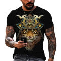2023 New Summer Japanese Style Harajuku Samurai Tattoo Men's T-shirts Fashion Art Mask O-Neck Short-Sleeved Tattoo Punk Clothing. 