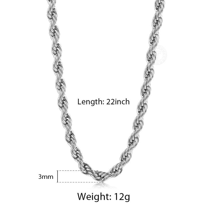 【Daily Necessities For Anyone Store】3/5/7mm Stainless Steel Rope Link Gold Silver Color for Men Women 22inch Jewelry Accessories DKNM178