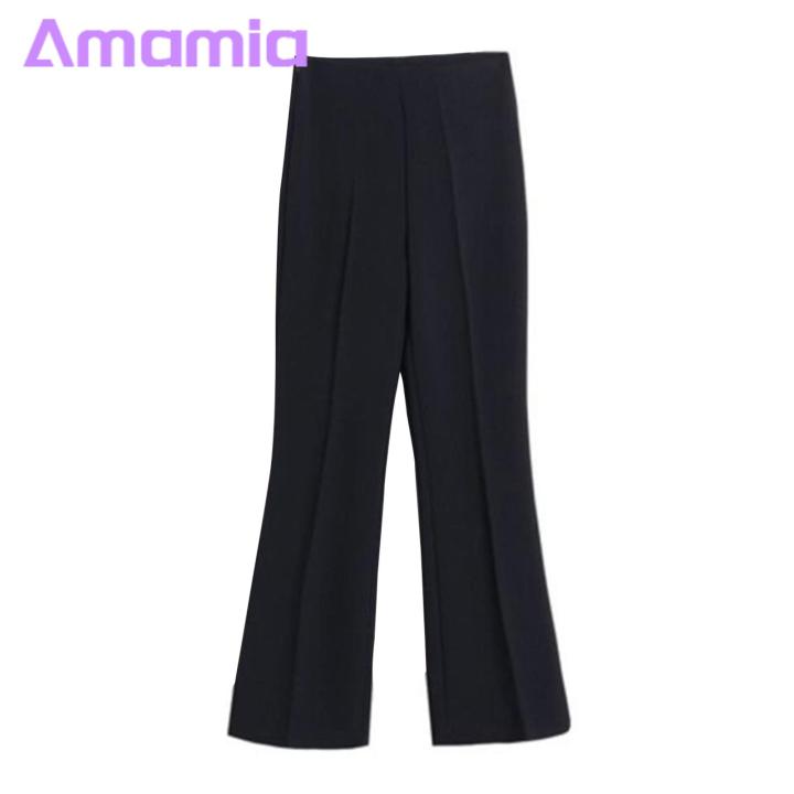Flared Suit Pants High Waist Wide Leg Pants for Women Stylish Solid Color Flared Trousers for Work Casual Wear Summer Suit Pants High-waisted Suit Pants