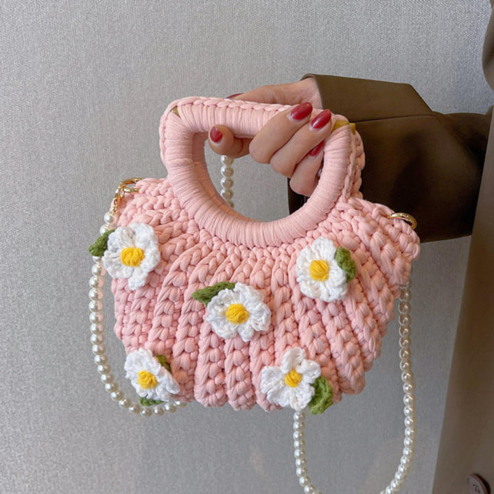 Small Size Crochet Bags Trendy Cotton Thread Summer Accessory Handwoven Handbags Designer Collection Lightweight Ladies  Bag for Beach Outing Women's Fashion Casual Style Accessory for Vacation Gift for Her
