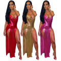 YD8561-A6 European and American Women's Clothing Amazon New Open Back Halterneck Irregular Dress Cross-border. 