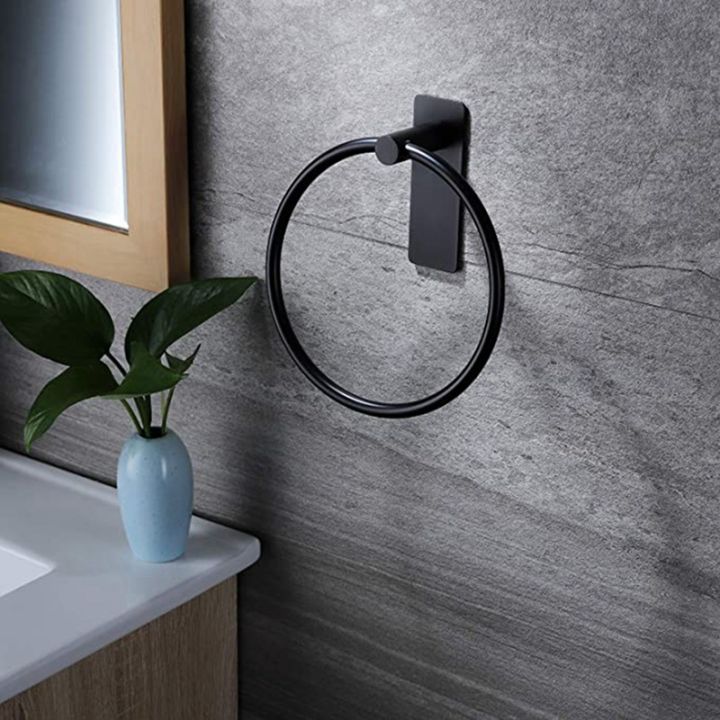2X%20Towel%20Ring/Hand%20Towel%20Holder%20-%20Self%20Adhesive%20Round%20Towel%20Rack%20Hand%20Towel%20Bar%20for%20Bathroom,%20Stainless%20Steel%20Black%20-%20Image%207