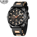 LIGE Mens Watches Brand Luxury Silicone Strap Waterproof Sport Quartz Watch Men Chronograph Clock.