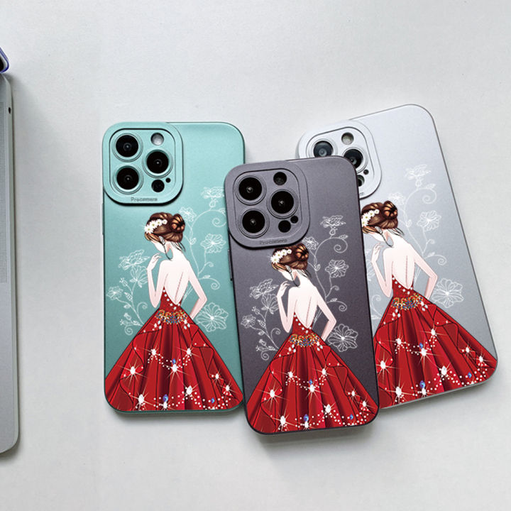 BILI%20for%20OPPO%20F15%20/%20A91%20/%20Reno3%204G%20Back%20Cover%20Red%20Dress%20Girl%20Frosted%20Plating%20Lens%20Protection%20Soft%20Silicone%20Phone%20Cases%20-%20Image%207