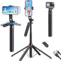 P185 Aluminum Alloy 1.6M Handheld Stabilizer Floor Telescopic Pole Quadrupod Mobile Phone Bluetooth Selfie Stick-B Easy to Use. 
