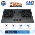 Gazi Smiss GH-8301M Three-Burner Gas Stove –Energy Saving, Marvel Top, Auto Ignition, Brass Burner Cap, Blue Flame, NG/LPG Gas Compatible.. 