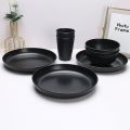 3pcs/set Eco-friendly Plastic Black Tableware Set Vertical Stripes Anti-fall Cutlery Set Plate/Bowl/Cup Party.