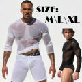 Hirigin Mens Undershirt Gay clothing Nylon Mesh Shirt See Through Sheer Long Sleeves T Shirts transparent shirt Underwear. 