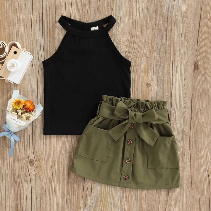2-Piece%20Girls%20Summer%20Outfits,%20Ribbed%20Off-Shoulder%20Tank%20Tops%20+%20Ruffle%20Skirt%20with%20Pockets%20for%20Kids,%209%20Months%20to%205%20Years%20-%20Image%202