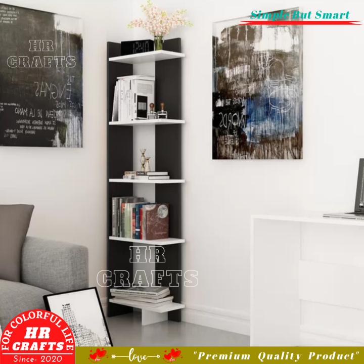 Corner%20Bookcase%20Bookshelf%20Shelving-corner%20shelf-corner%20design-corner%20rack-corner%20showcase-living%20room%20furniture-Corner%20D%C3%A9cor-Interior%20Design-Color%20Black&White,%20Black&Promoteak-HR%20Crafts%20-%20Image%205