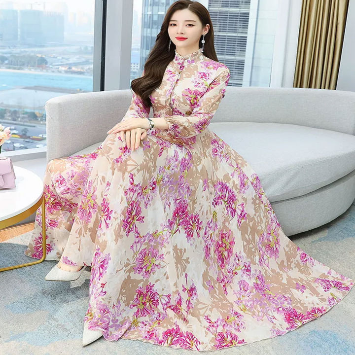 Stylish Casual Women Long Gown Dress Neck Design New Digital Print