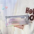 School Office Cute Stationery Organizer Box  Zipper Mesh Transparent Pencil Case  Student Pen Case Storage Supplies. 