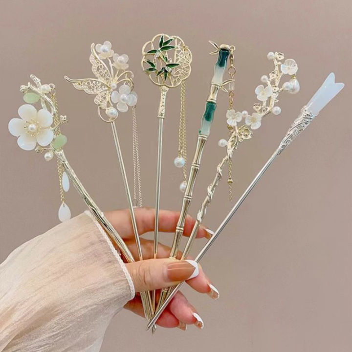 Chinese Style Retro Flower Tassel Hairpin Simple Fairy Hair Sticks Headwear For Women Girls Temperament Hair Accessories Bayline