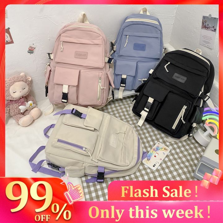 Girl Cute Cartoon Backpack Hit Color Middle School Kids Student Book Bag Casual Travel Women Rucksack Daypack Student Bookbag