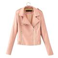 ◎New Style◎Womens Casual Solid Color Lapel Zipper Long Sleeve Leather Jacket Coat.