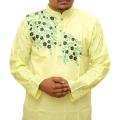 Semi-Long Men's Cotton Yellow Panjabi - Comfortable and Suitable for All Seasons and Occasions. 