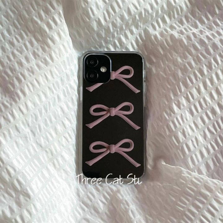 Korean Cute Pink Bow Transparent Phone Case For iPhone 15 14 13 12 11 Pro Max X XS XR 7 8 Plus SE 3 Shockproof Soft Cover Funda Vnce
