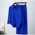 women clothing ladies loose stretch crease long sleeve shirt wide leg pants casual sets women's 2 piece set. 