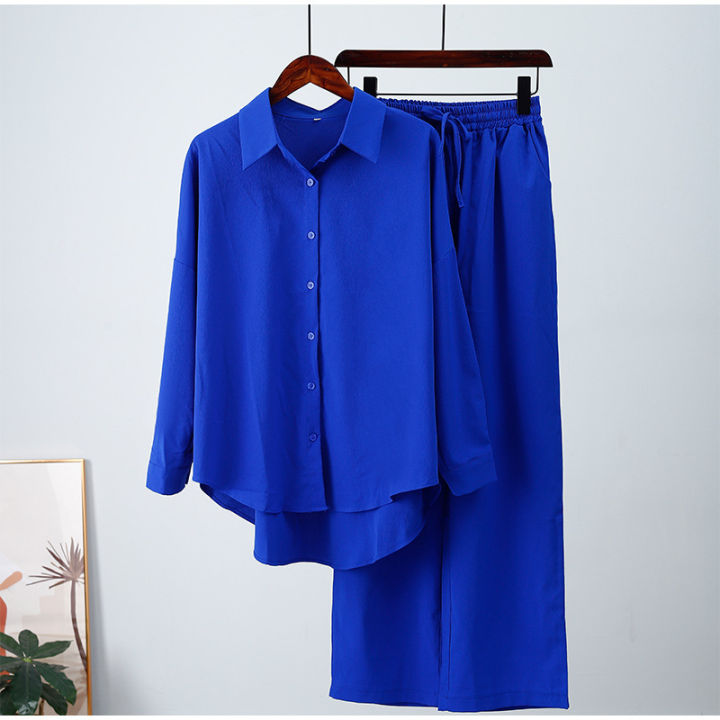 women%20clothing%20ladies%20loose%20stretch%20crease%20long%20sleeve%20shirt%20wide%20leg%20pants%20casual%20sets%20women's%202%20piece%20set%20-%20Image%206