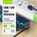 [GK] BAVIN CB258 18W / 12W Fast Charging LED Light Gaming Data Cable 90° Angle Nylon Braided 1.2Meter Cable For iPh Type-C Micro. 