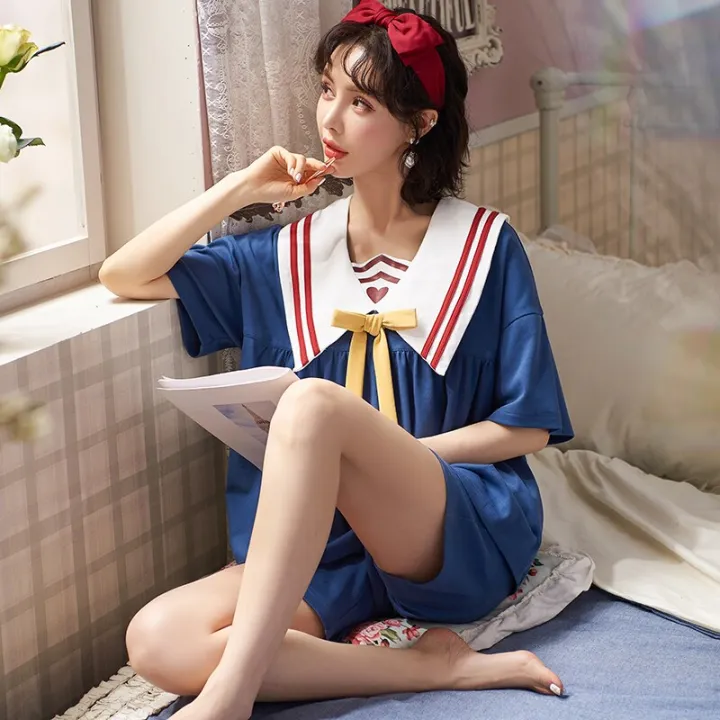 Kawaii%20Jn%20Anime%20Pajamas%20For%20Women%20Cute%20Bows%20Navy%20Collar%20Nightwear%20Summer%20Cotton%20Short%20Sleeve%20Pajamas%20Sets%20Princess%20Sleepwear%20-%20Image%207