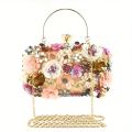 3D Beaded Flower Evening Bag, Elegant Box Clutch Purse, Women's Wedding Handbags For Party Prom. 