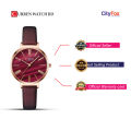 CURREN 9076 Full Maroon  Fashion Luxury Watches for Women Malachite  Quartz Dress Wristwatch with Leather Female Clock. 