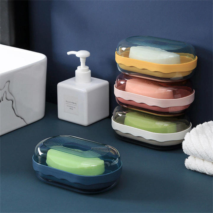 Creative Soap box Easy to clean Split With cover Drain soap box Portable Plastic Laundry soap holder for Bathroom Kitchen Travel Camping Home organization