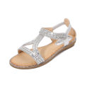 2021 new cross-border sandals bohemian style women's shoes summer cut-out flat rhinestone sandals Womanshoes. 
