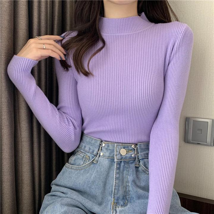 2022 Spring Autumn Turtleneck Pullovers Sweaters Basic Women Long Sleeve Korean Slim Sweaters Casual Jumper Female Knitted Top