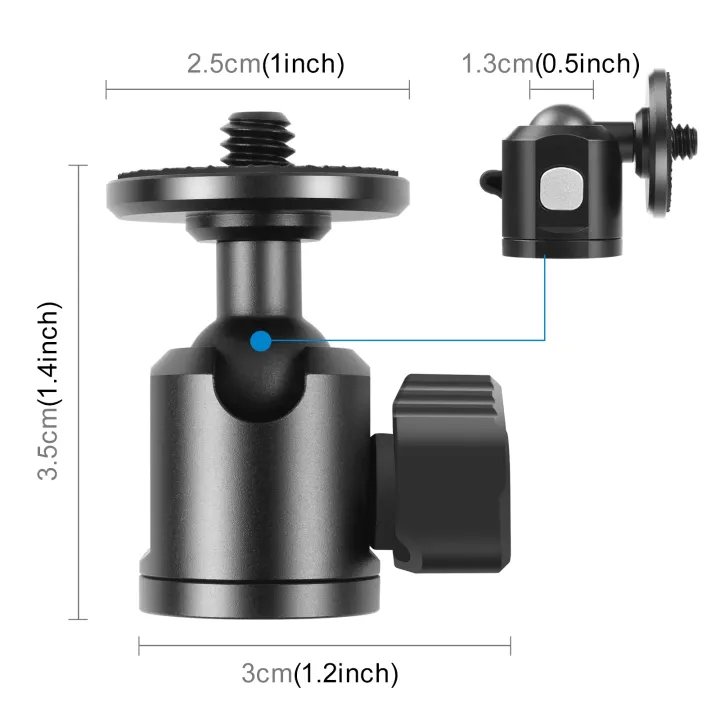 PULUZ%201/4%20inch%20Inner%20Screw%20Metal%20Tripod%20Ball%20Head%20Adapter%20with%20Knob%20Lock(Black)%20-%20Image%202
