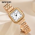 SANDA Women's Watch Luxury Square Pointer Quartz Watch WR Fashion Analog Stainless Steel Wrist Watch.