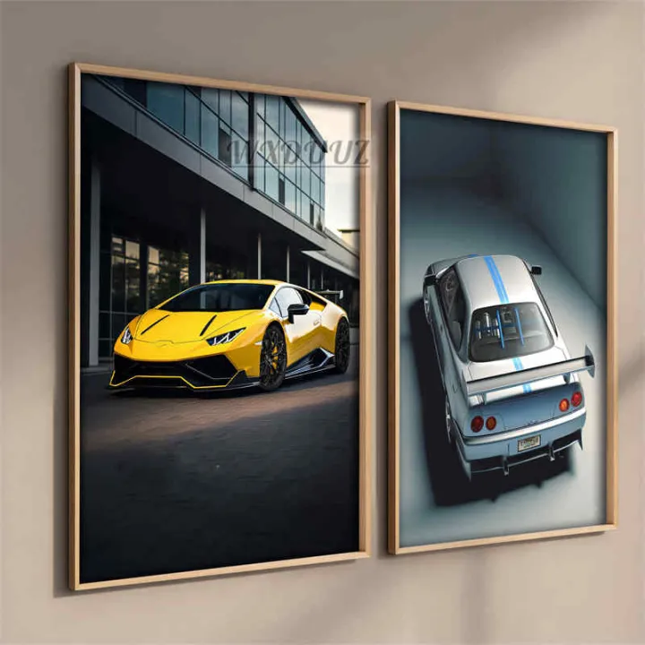 Black%20and%20White%20Super%20Luxury%20Sports%20Car%20poster%20Set%20For%20Wall%20Art%20Cars%20Model%20Details%20M3%20E36%20GT3%20Canvas%20Painting%20Garage%20Room%20Decor%20-%20Image%203