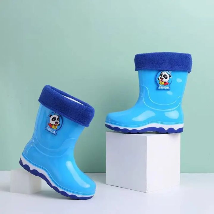 Children's High Top Rain Boots Boys And Girls Soft Bottom Non Slip Waterproof Were Resistant Plush Warm Candycolor Rain Boots
