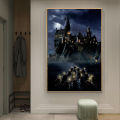 Boats to Hogwarts Magic School Night View Canvas Art Posters and Prints Landscape Painting on the Wall Art Picture Home Decor. 