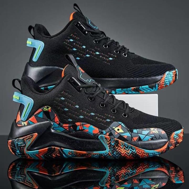 Men's 2024 New Thick-soled Basketball Shoes Flying Woven Mesh Breathable Sneakers Manufacturers Wholesale Outdoor Casual Running Shoes