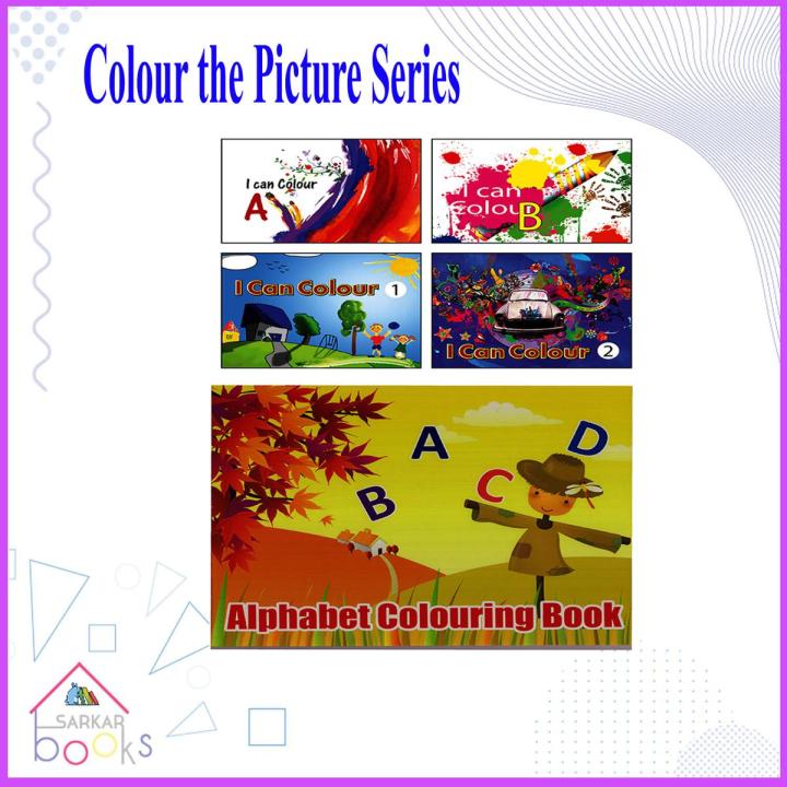 Coluring Book Set for Kids ( I can Colour A, I can Colour B, I can Colour 1, I can Colour 2, Alphabet Colouring Book)