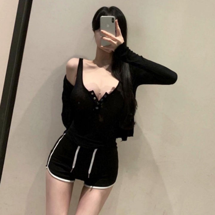 Korean%20Style%20Bodycon%20Chest-Highlight%20Micro%20Transparent%20Hot%20Girl%20Short%20Top%20Summer%20New%20Hot%20Girl%20Sling%20Vest%20Inner%20Match%20T%20Women's%20T-shirt%20ins%20-%20Image%204