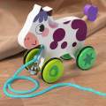 Animal Push and Pull Along Toys Educational Toy Handmade Wooden Pull Toy for 1 Year Olds Boys Girls. 