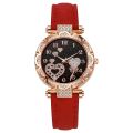 【Hengli jewelry story】Fashion College Style Crystal Heart Butterfly Strap Quartz Watch.