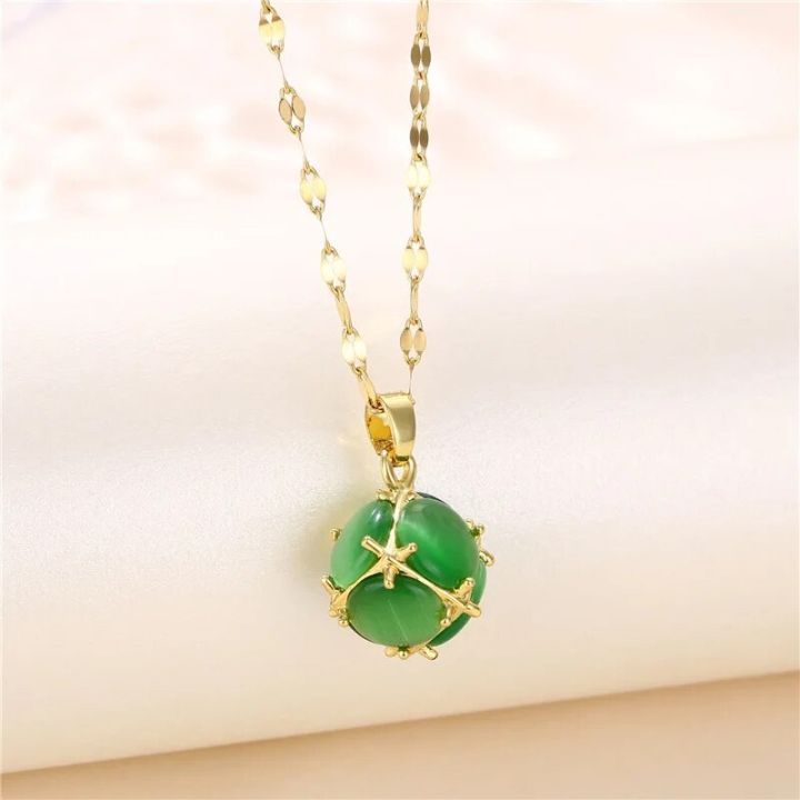 Vintage%20Style%20Lucky%20Guard%20Green%20Pendant%20Stainless%20Steel%20Necklaces%20For%20Women%20Fashion%20Elegant%20Female%20Clavicle%20Chain%20Jewelry%20Gift%20-%20Image%202