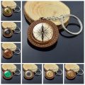 Vintage Jewelry Nautical Compass Wooden Keychain Glass Cabochon Mariner's Compass Photo Keyring for Sailing Boating Key Chain. 