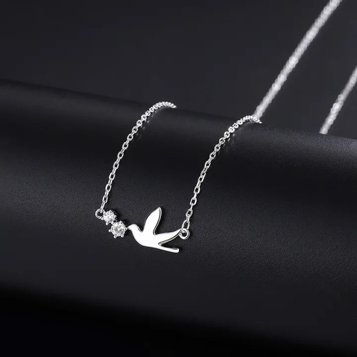 Korean%20Silver%20Color%20Cute%20White%20Dove%20Necklace%20for%20Women%20Fashion%20Simple%20Temperament%20Zircon%20Clavicle%20Chain%20Necklace%20Jewlery%20-%20Image%204