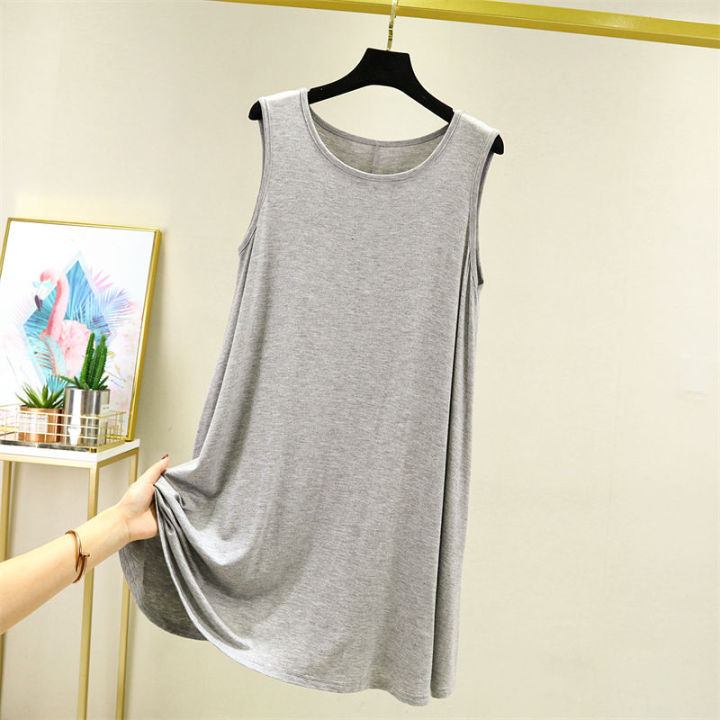 Large%20Size%20Modal%20Nightdress%20Women's%20Summer%20Thin%20Loose%20Sleeveless%20Dress%20plus-Sized%20Pajamas%20Vest%20Dress%20round%20Neck%20Casual%20Skirt%20-%20Image%206