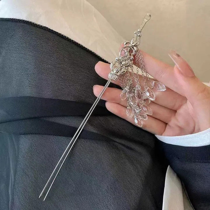 New%20Cool%20Silver%20Tassel%20Buyao%20Lotus%20Hairpin%20Cold%20Sense%20Female%20Ancient%20Style%20High%20Sense%20Han%20Chinese%20Clothing%20Hair%20Accessories%20Simple%20Summer%20Hairpin%20-%20Image%202