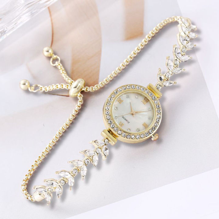 New Design Stainless Steel Metal Chain Strap Watches for Ladies Diamond Encrusted Women's Quartz Watch Fashionable and Waterproof Versatile Girl's Wristwatch